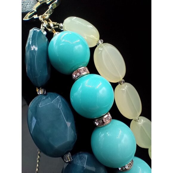 Chunky Beaded Statement Necklace Blue Green Simple Addiction Adjust 22 Inch - Picture 6 of 12